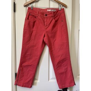 DKNY Womens Jeans Sz 8 Red Coral Cropped Ankle Zip Cotton Spandex Pockets